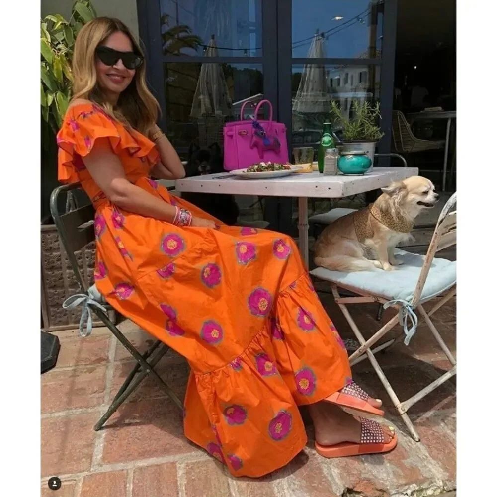 la double j yacht off shoulder dress orange Small(US4)